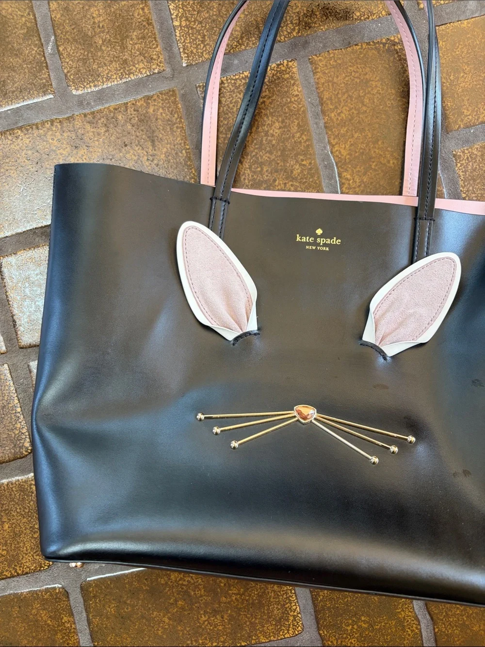 Kate Spade Hop To It Black Leather Bunny Rabbit Tote Bag